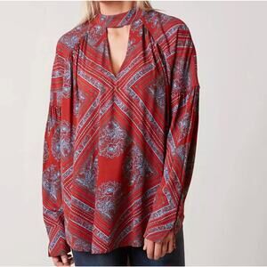 Free People Walking On a Dream Cut-Out Choker Tunic Top Red Size XS